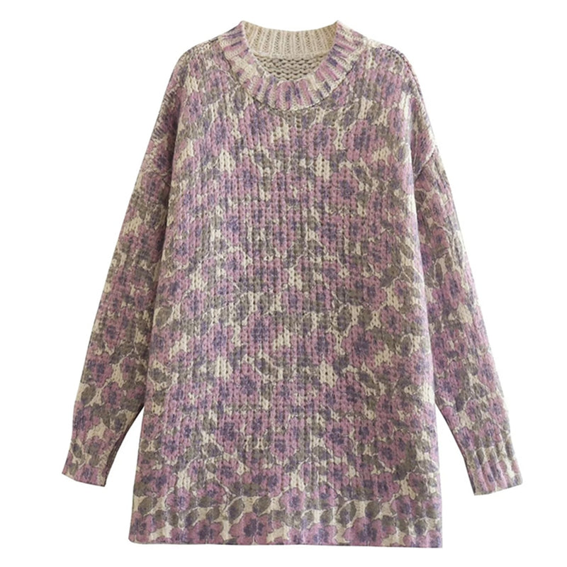 Flower Sweaters Women Winter Jacquard Pullovers Tops