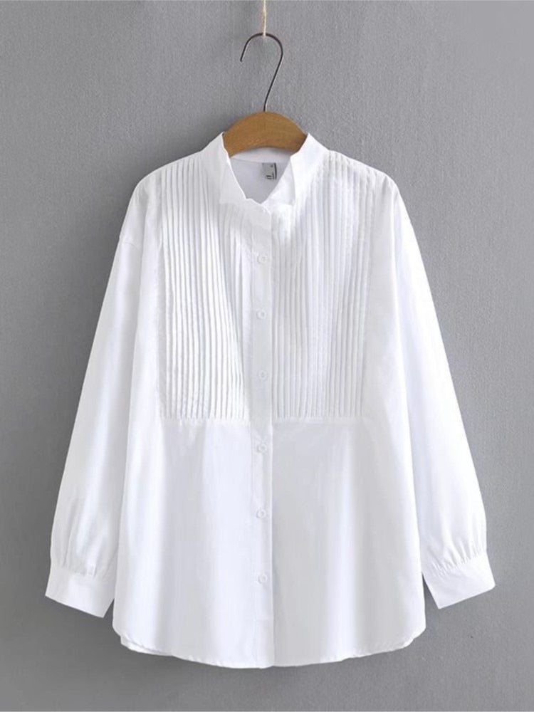 Blouses Women Clothing Spring Shirt With Long Sleeves Loose Fold Tops