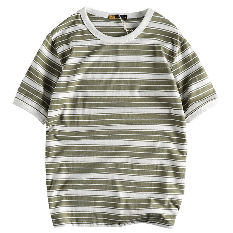 summer striped cotton short-sleeved men T-shirt simple youth half-sleeve bottom top