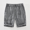 Striped Shorts for Men Pure Linen Casual Elastic Waist Button Up Short Pants Summer