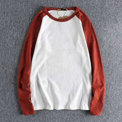 stitching contrast autumn and winter long sleeve T-shirt Men pure cotton comfortable raglan sleeves