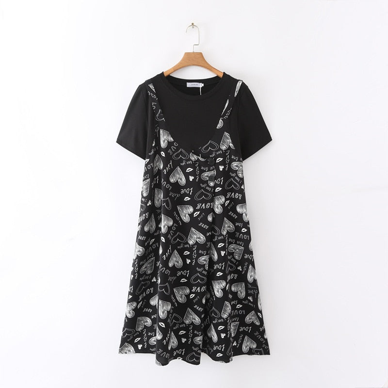 Dresses For Women Clothing Love Letter Female Dress Casual O-Neck Short Sleeve Side Pocket Curve Dress Summer