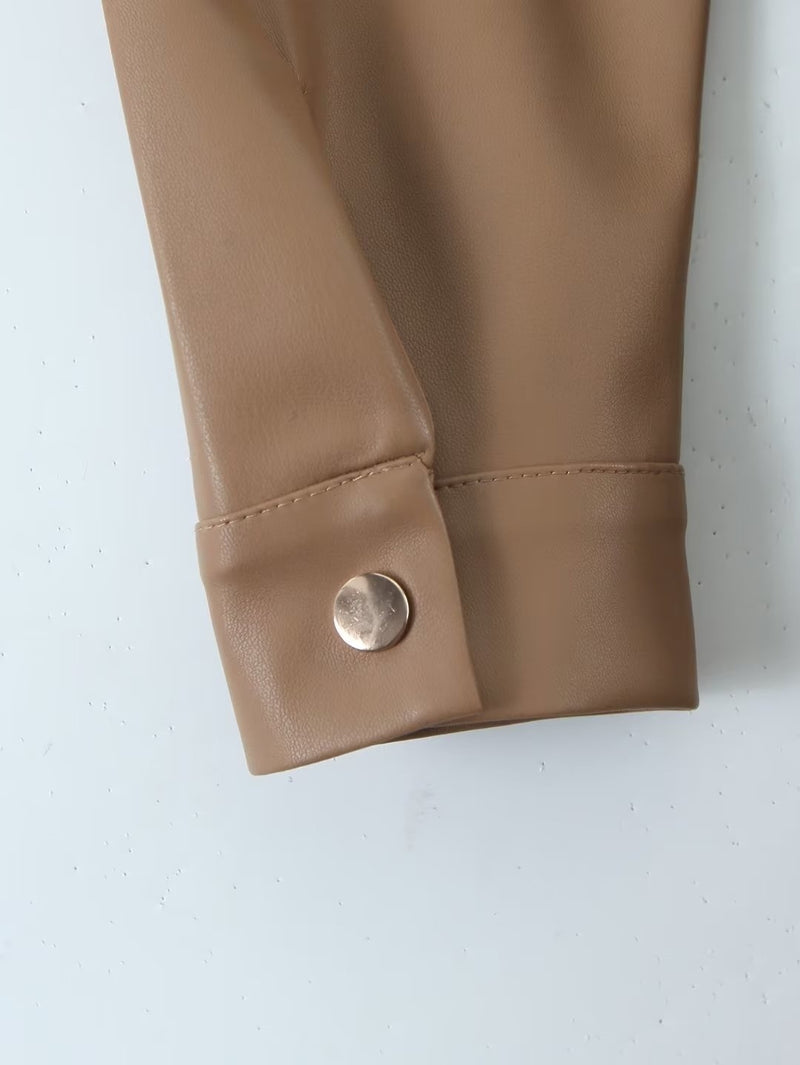 Spring and winter turn-down collar full sleeve leather khaki high waist belt single breasted dress