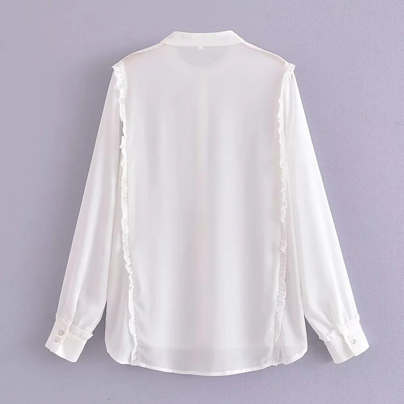 England Style Stand Collar Blouse Ruffles Chiffon Shirt Long Sleeve Blouse Women Tops