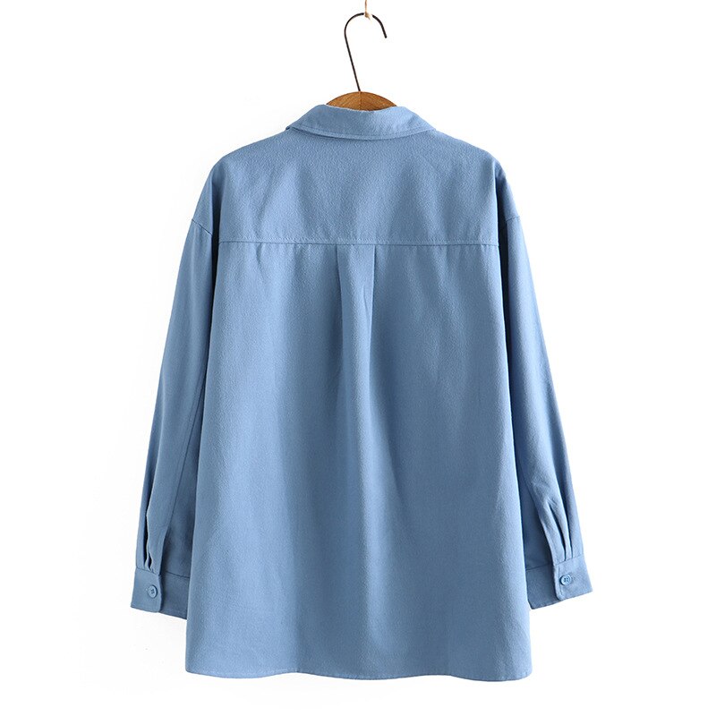 Long Shirt Women Clothing Cotton Two Pockets Fabric Blouses Casual Asymmetrical Length Tops Autumn