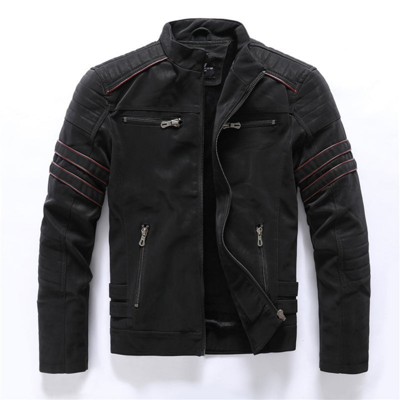 Winter Motorcycle Leather Jacket Men Vintage Fleece Warm Multi-pocket Leather Coat Male Zipper Autumn Outwear Jackets