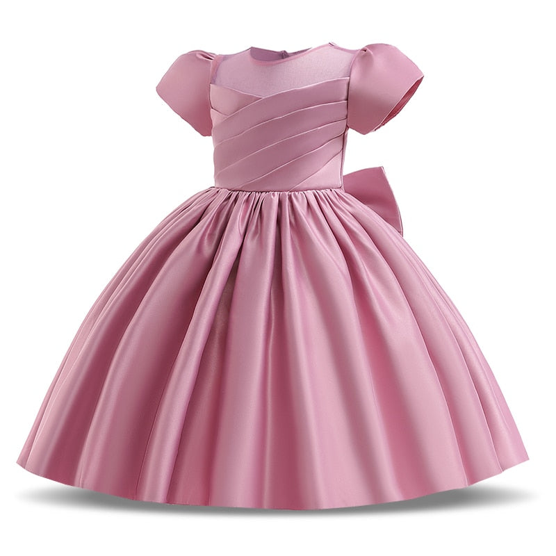 Little Bridesmaid Clothes Evening Dresses Kids  For Girl Children Costume Lace Princess Flower Clothing White Pink Gown