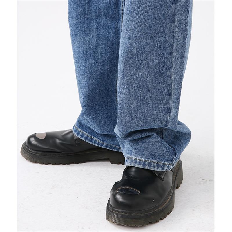 Men Spring Autumn Distressed Gradient Mid Rise Straight Leg Jeans Loose Casual Pants