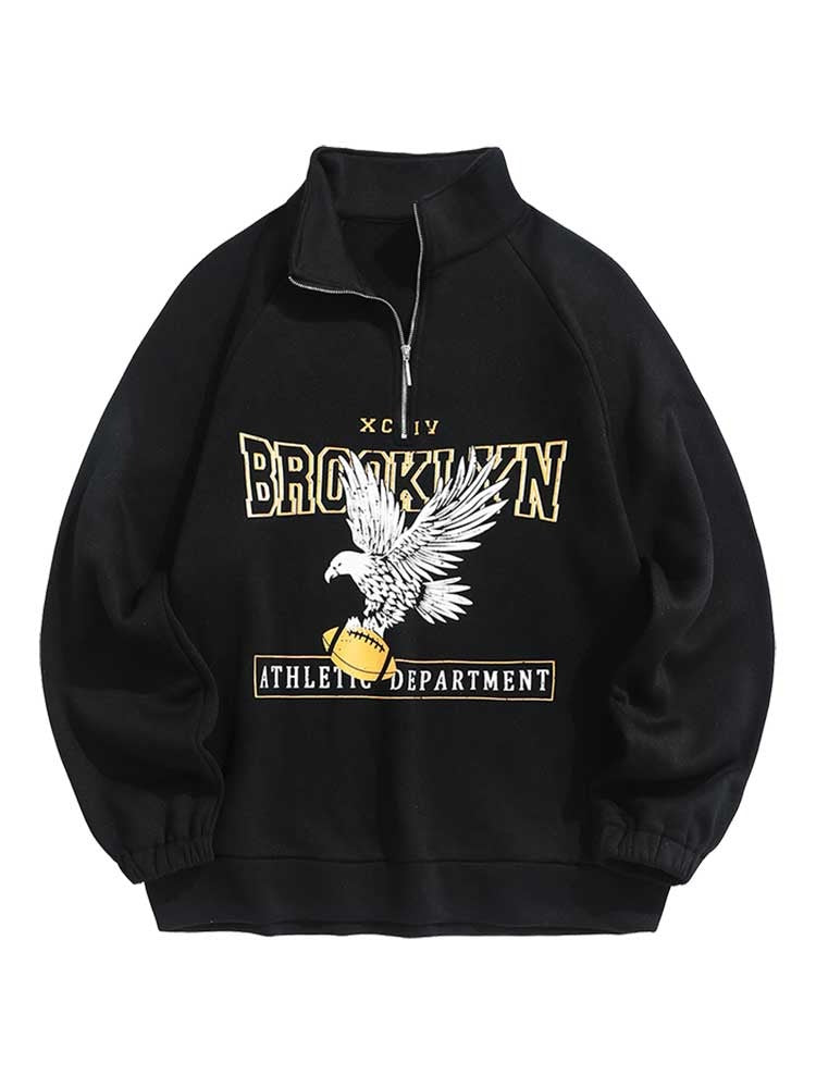 Hoodies for Men Fleece Lining Brooklyn Eagle Graphic Sweatshirt Unisex Turtleneck Hoodie Zipper Streetwear Pullover Sweats