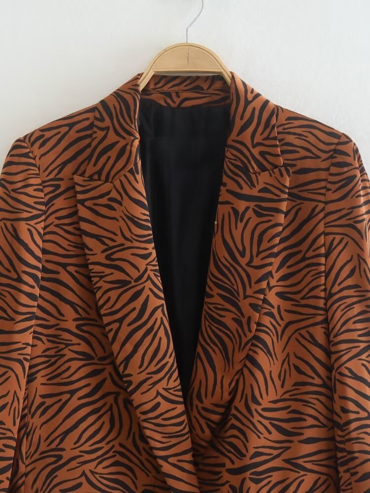 England High Street Leopard Print Vintage Blazers Women Jacket