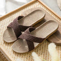 Summer Women Flax Slippers Breathable Linen Cross Belt Slides For Girls Casual Flat Sandals Indoor Slip On