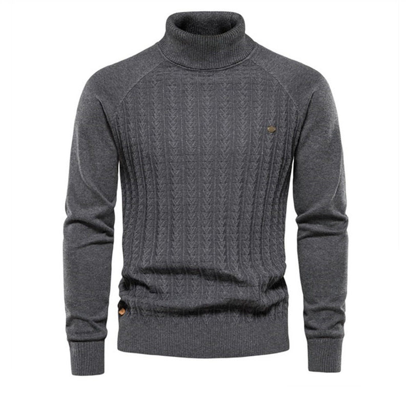 Solid Color Knitted Turtleneck Male Sweater Cotton High Quality Warm Men Pullover New Winter Casual Sweaters for Men