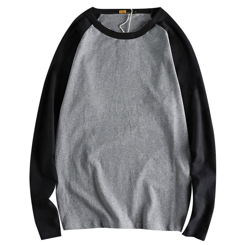 stitching contrast autumn and winter long sleeve T-shirt Men pure cotton comfortable raglan sleeves