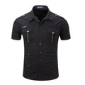 America Men& Short Sleeve Military Outdoor Cargo Shirts Premium Cotton Casual Loose Pockets Blouses Tops Male