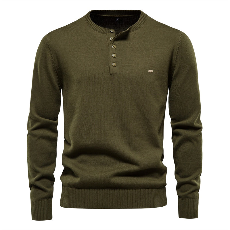 Henley Collar Men Sweaters 100% Cotton Solid Color Casual Men Pullovers New Autumn Thin High Quality Sweaters for Men