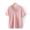 T-Shirt For Women Clothing Ice Knit Embroidery Tops Loose And Casual Curve Tees Summer