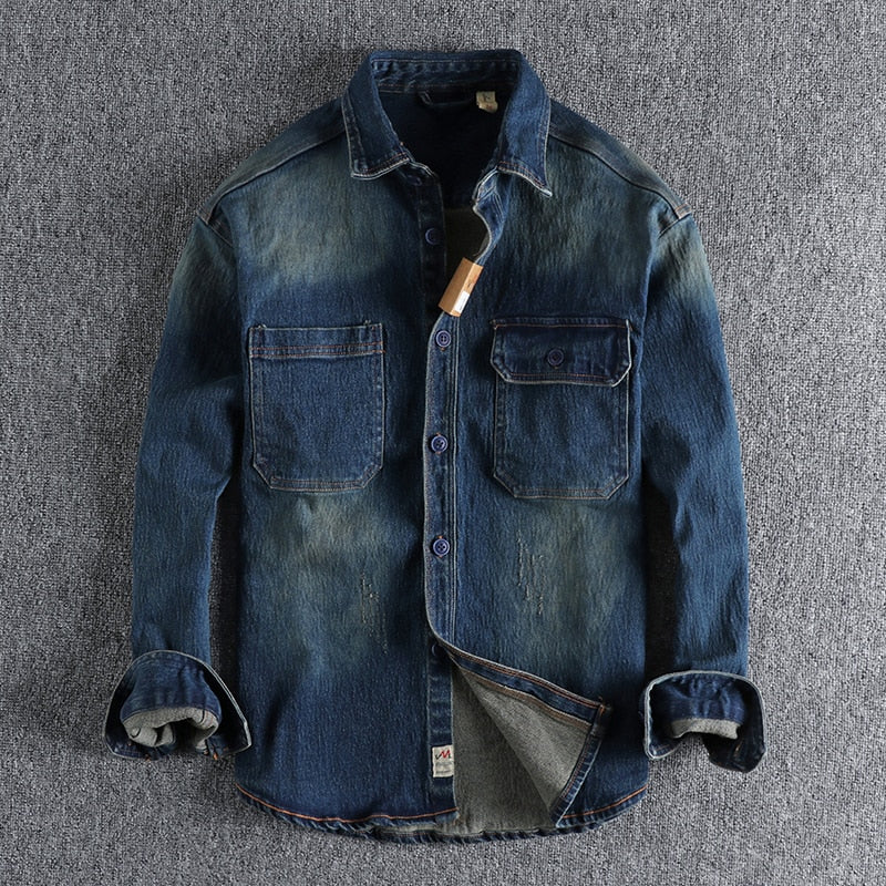 Classic men jeans shirt, work bag youth autumn winter coat