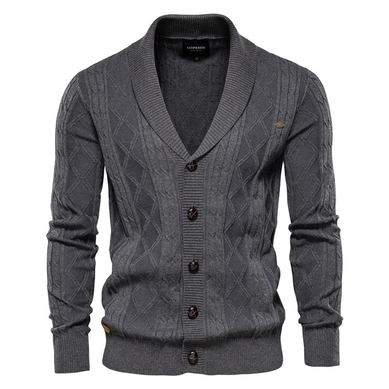 Cotton Argyle Cardigan Men Casual Single Breasted Solid Business Cardigans Winter Sweater Man