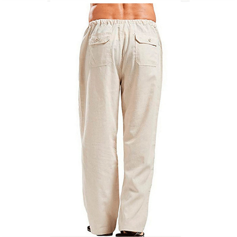 Men Linen Pants Summer Solid Breathable Linen Trousers Male Casual Elastic Waist Fitness Pants