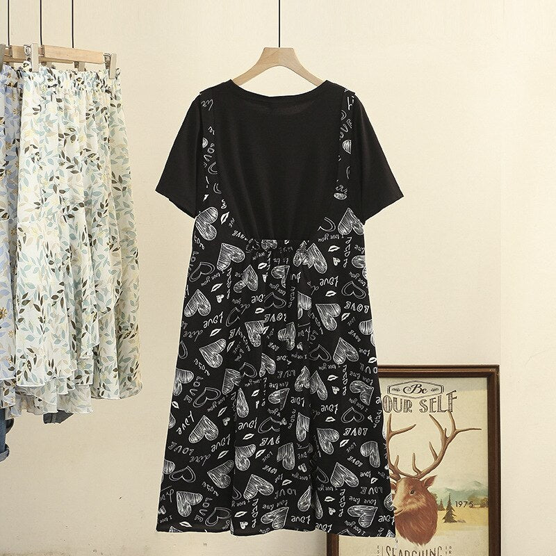 Dresses For Women Clothing Love Letter Female Dress Casual O-Neck Short Sleeve Side Pocket Curve Dress Summer