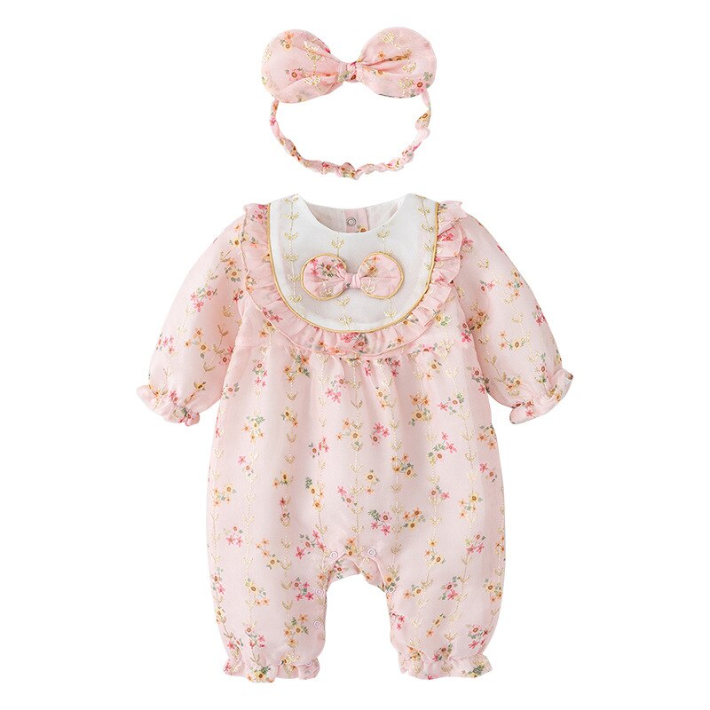 Spring and Autumn Children Clothing Baby Clothes Baby Girl One-Pieces Embroidered Bow Outing Kids Romper Infant Jumpsuit