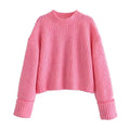 Pink O-neck Loose Knitwear Casual Sweaters Women