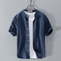 Summer Men Textile Linen Wrinkled Short Sleeve Shirt Simplicity Casual Sold Breathable Classical Tops Shirts