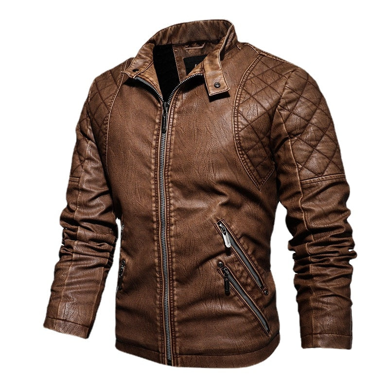 Mens Motorcycle Casual Embroidery Biker Coat Zipper Fleece Jacket Autumn Winter Men Faux Leather Jackets