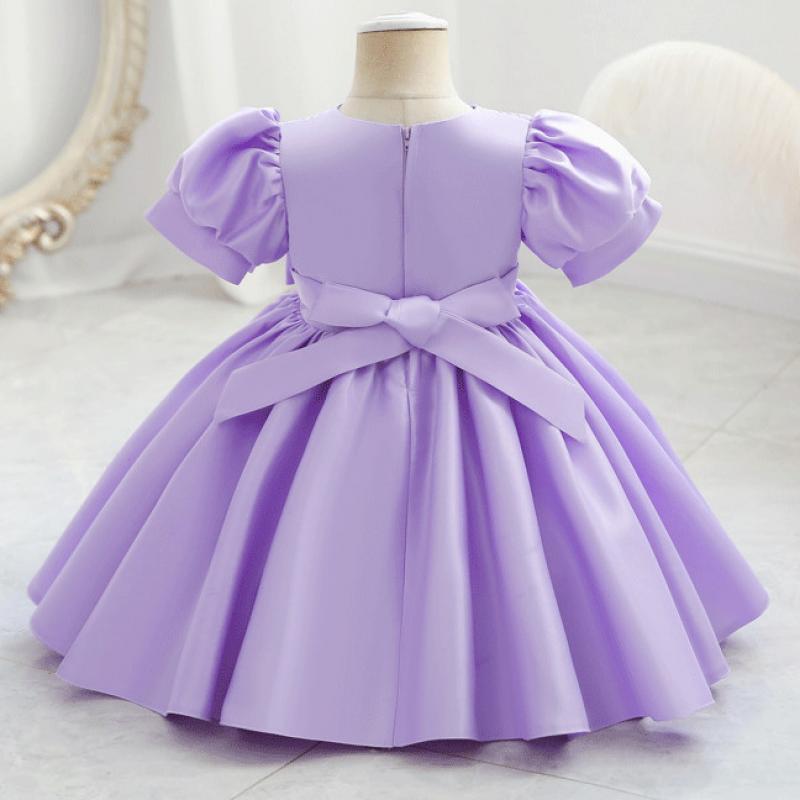 Kids Flower Girl Dress for Weddings Infant Bowknot Ruched Ball Gowns Baby Girls 1st Birthday Ceremonial Pageant Party