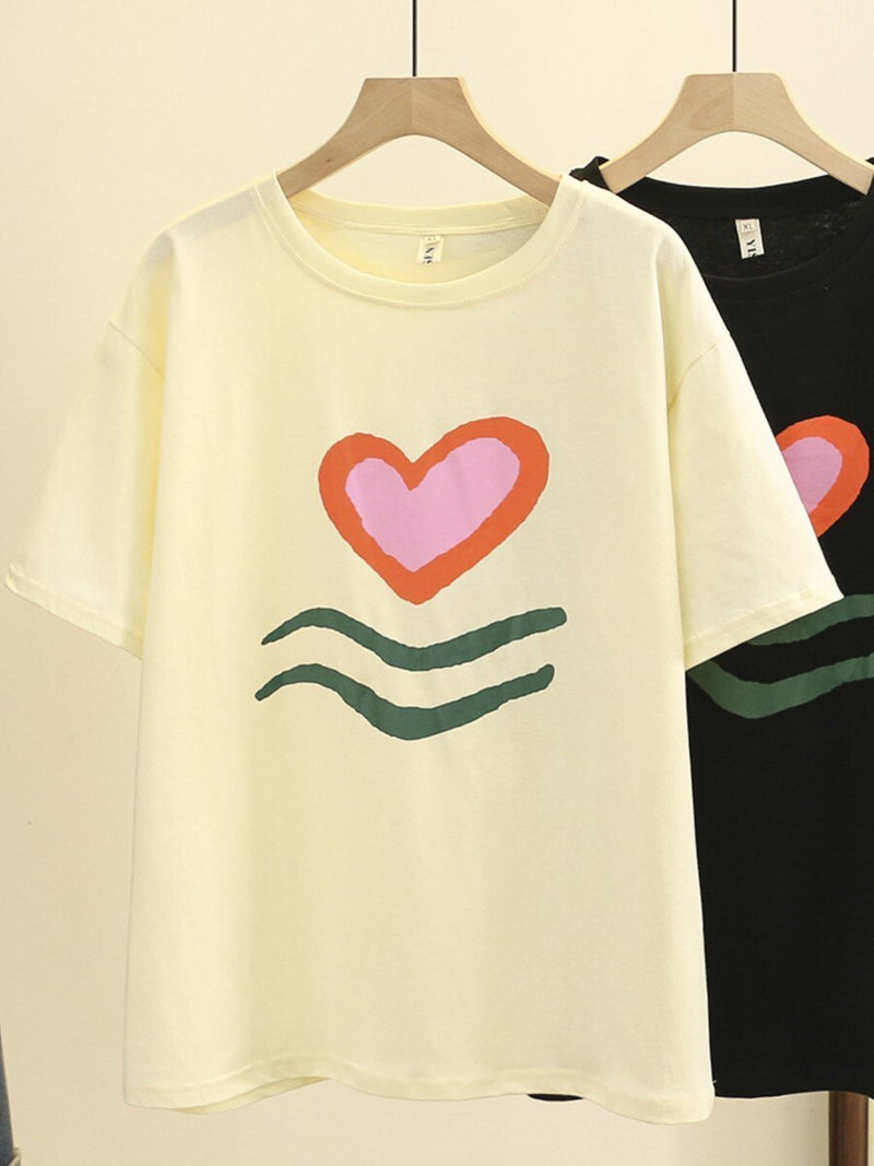 Women T-Shirt Cotton Summer Casual Heart Short Sleeves Tops