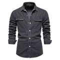 Men Denim Shirts Solid Color Double Pocket Casual Long Sleeve Shirts for Men Autumn Thick Cowboy Shirts Men