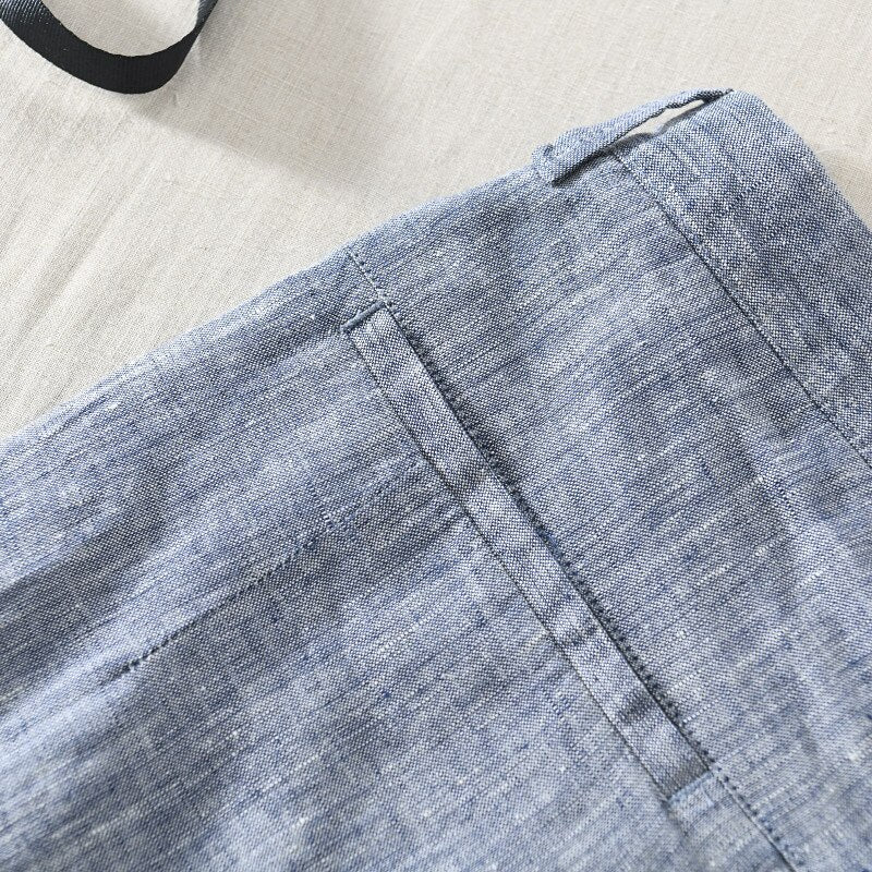 Spring Linen Pants For Men Natural Fabric Skin Friendly Breathable Mid-Waist Simple Casual Loose Male Trousers