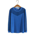 Autumn Tops For Women Cotton T-Shirt Casual Mesh Splice O-Neck Long Sleeve Curve Tees