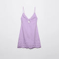 French Elegant Violet Dress Spaghetti Strapless Hollow Out Sexy Beach Mini Dress Women