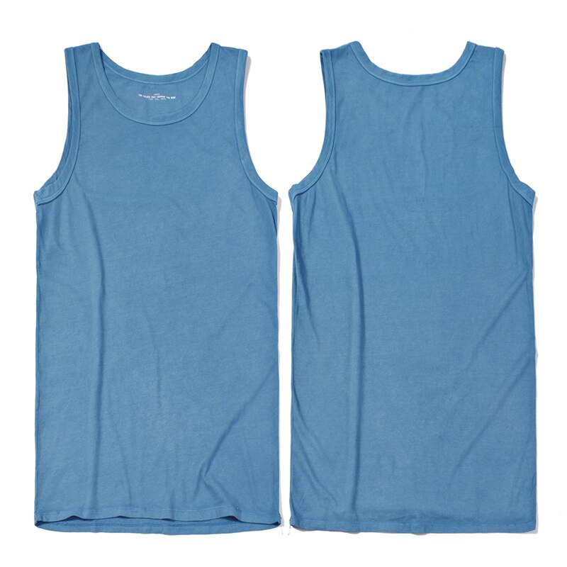 Retro Indigo Vest Men Handmade Plant Blue Dyeing Tank Tops O-Neck Sleeveless Tees Casual Streetwear