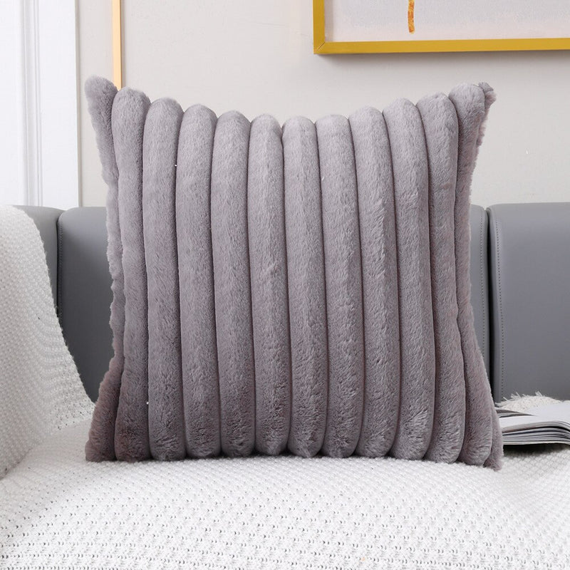 Faux Fur Cushion Cover Flocking Stripe Cushion Cover Pink Grey Orange Ivory Soft Home Decorative Pillow Cover 45x45cm/30x50cm