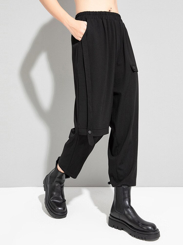 High Elastic Waist ‘black Button Long Harem ’Trousers New Loose Fit Pants Women Tide Spring Autumn