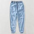 Linen Pants Summer Men Elastic Waist Casual Loose Denim Trousers Solid Simple Versatile Straight Jeans