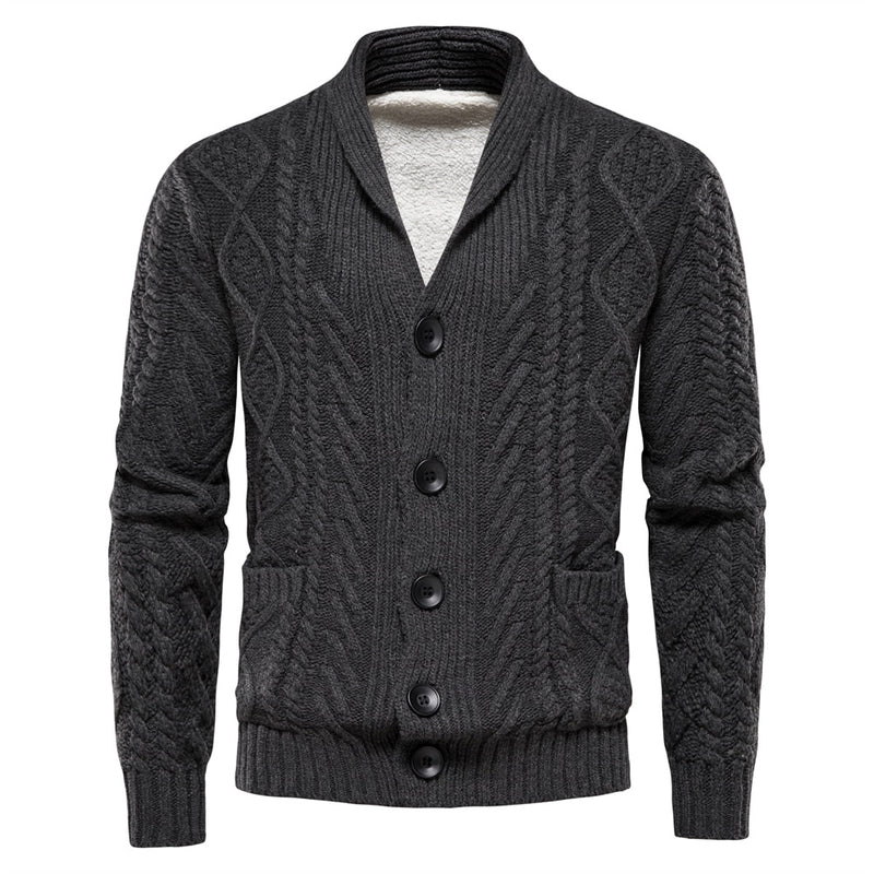 Men Fleece Cardigans Solid Color Single-breasted Casual Long-sleeved Knitted Sweater New Winter Sweaters Men