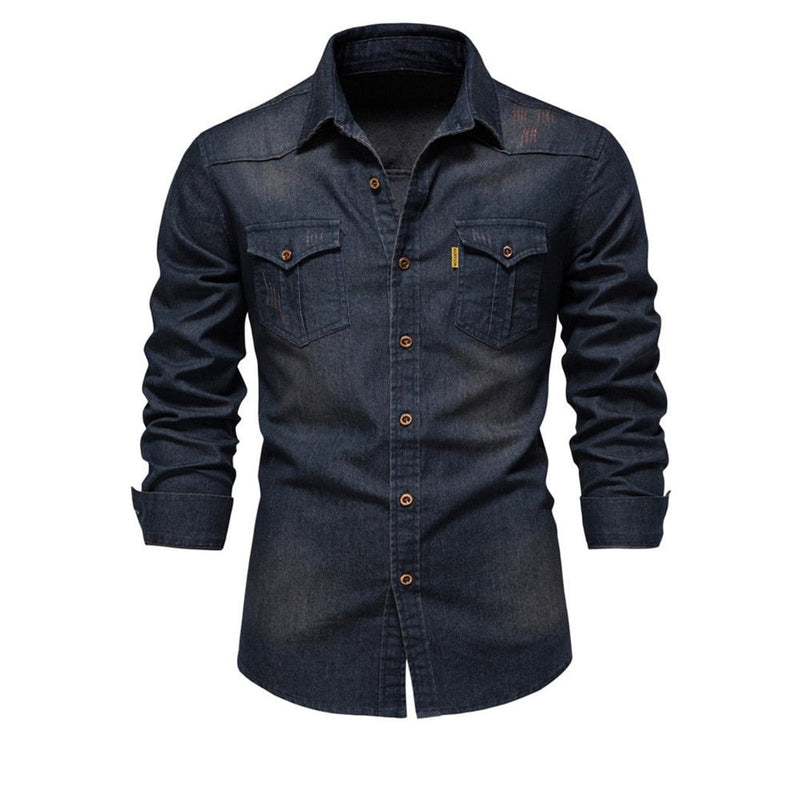 Elastic Cotton Denim Shirt Men Long Sleeve Quality Cowboy Shirts for Men Casual Slim Fit Mens Designer Clothing