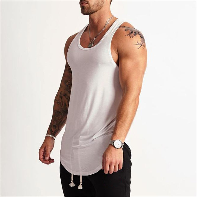 Solid Tank Top Men Stringer Tanktop Fitness Singlet Sleeveless Shirt Workout Man Undershirt Gym Clothing