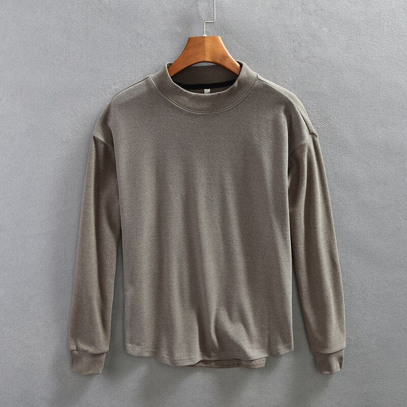 Men Winter Fall Long Sleeve T-shirt High Quality Half Neck Simple Casual Loose Basic Tees Male Bottoming Pullovers