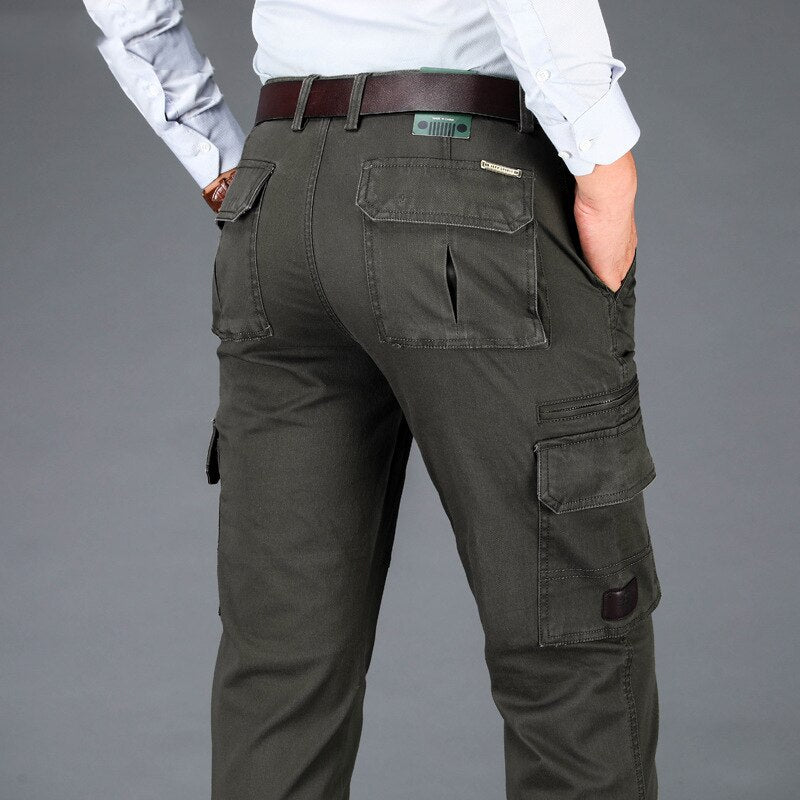 Winter Casual Pants For Men Business Straight Stretch Solid Loose Multiple Pockets Outdoor Male Trousers