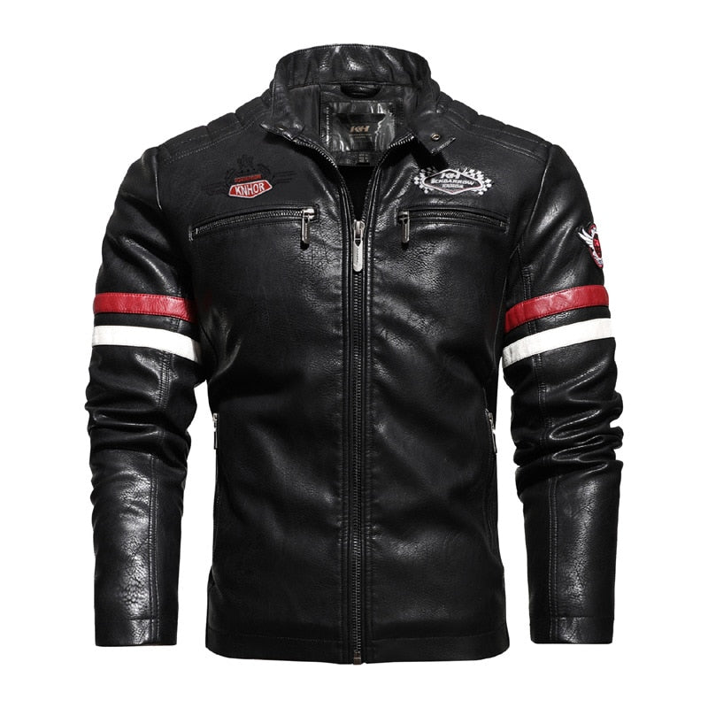 Men Leather Jacket Embroidered Stitching Motorcycle Male Jacket Autumn Winter Thin Streetwear Coats For Men