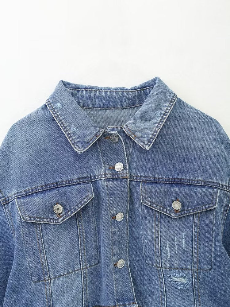 High Street Burrs Sashes Washed Loose Denim Jacket Coat Women