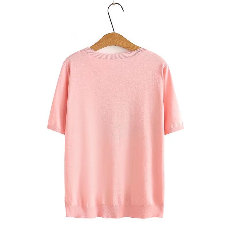 Women Clothing Dobby Ice Silk Tops Casual Mushroom Knitting Tees