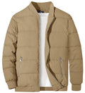 Winter Quilted Lined Bomber Jackets Mens Puffer Jackets Full Zip Casual Warm Coats Zipper Pockets Hiking Outwear Tops