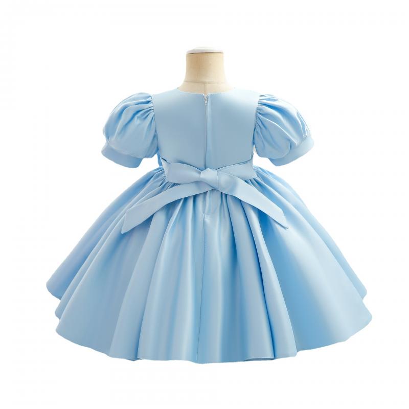 Kids Flower Girl Dress for Weddings Infant Bowknot Ruched Ball Gowns Baby Girls 1st Birthday Ceremonial Pageant Party