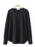 Womens Clothing Spring Casual Slim Tees With Long Sleeves Knitted High Stretch Simple Tops