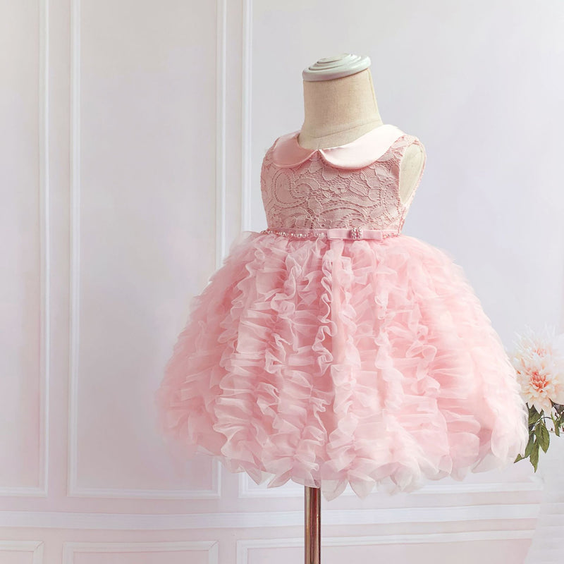 Baby Girls Fluffy Bow Princess Dress Toddler Kids Birthday Party Tulle Dresses Children Pink Lolita Ball Gown